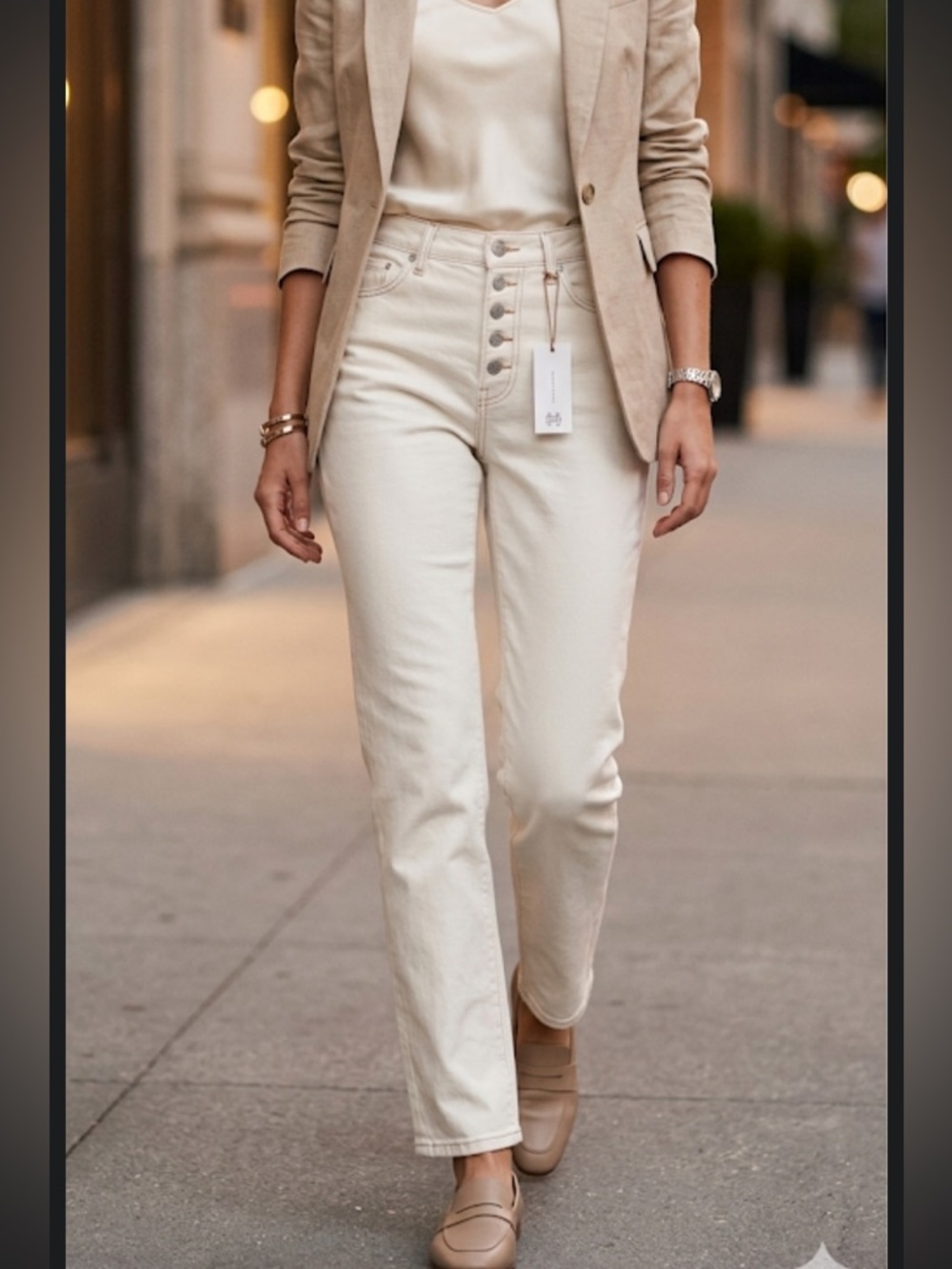House of Harlow 1960 High Rise Straight  Size  30 Ivory White 5 Button F…